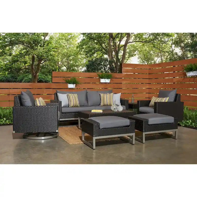 Ensemble de sièges profonds Milo Espresso Sunbrella 7 pièces pour patio extérieur avec mouvement