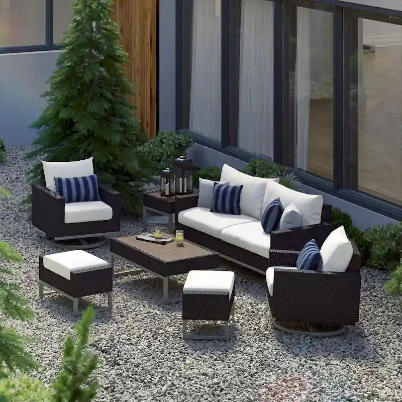 Ensemble de sièges profonds Milo Espresso Sunbrella 7 pièces pour patio extérieur avec mouvement
