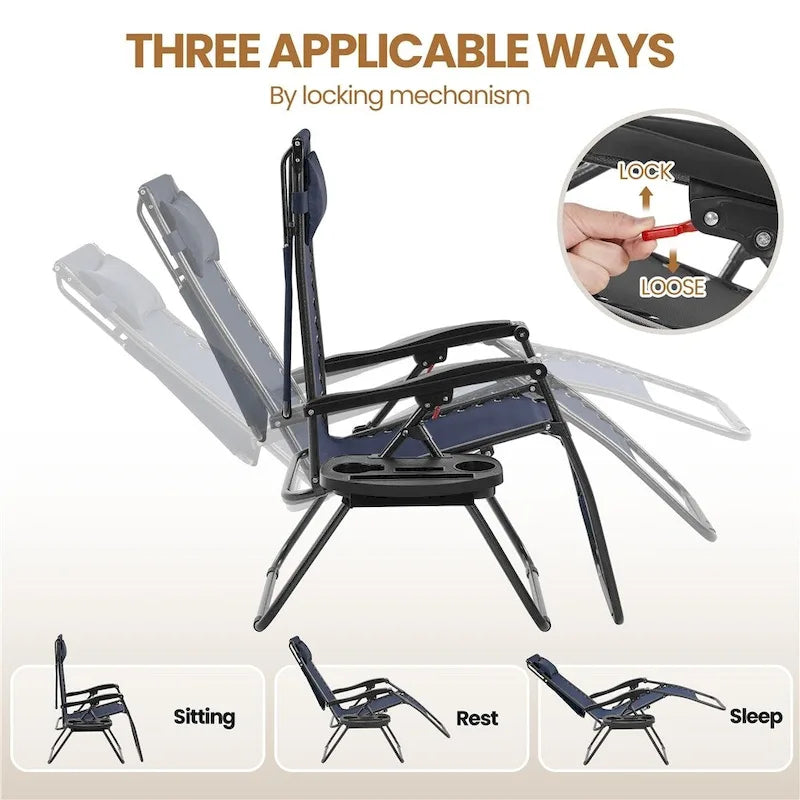 Chaise longue de camping Yaheetech 26 pouces anti-gravité pour l'extérieur avec parasol