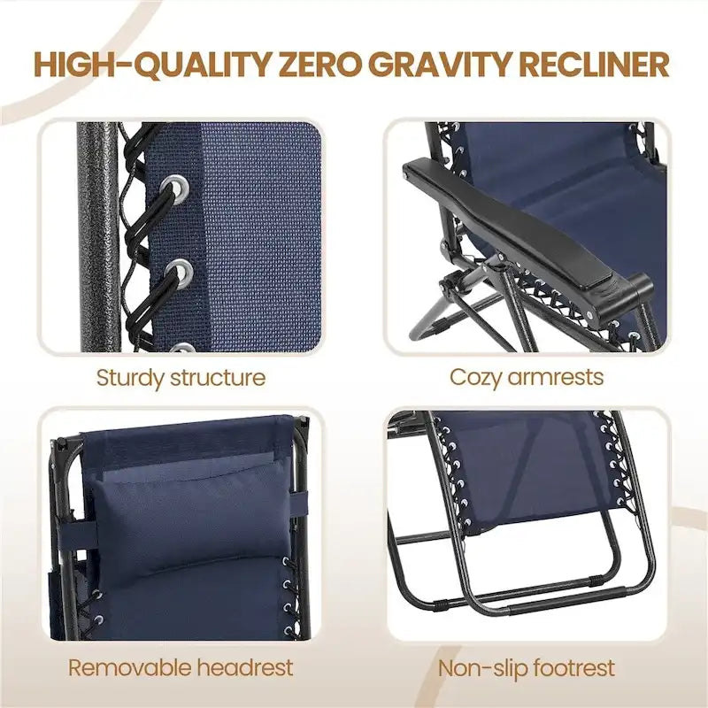 Chaise longue de camping Yaheetech 26 pouces anti-gravité pour l'extérieur avec parasol