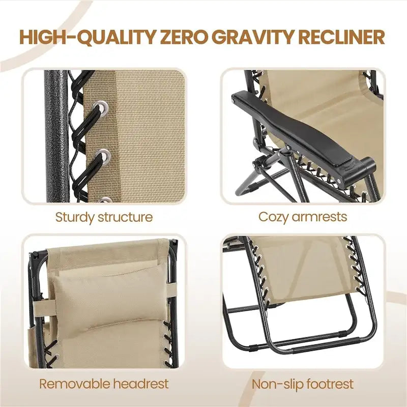 Chaise longue de camping Yaheetech 26 pouces anti-gravité pour l'extérieur avec parasol