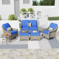 HOOOWOOO Ensemble de conversation 6 pièces pour patio avec causeuse et fauteuil pivotant en osier