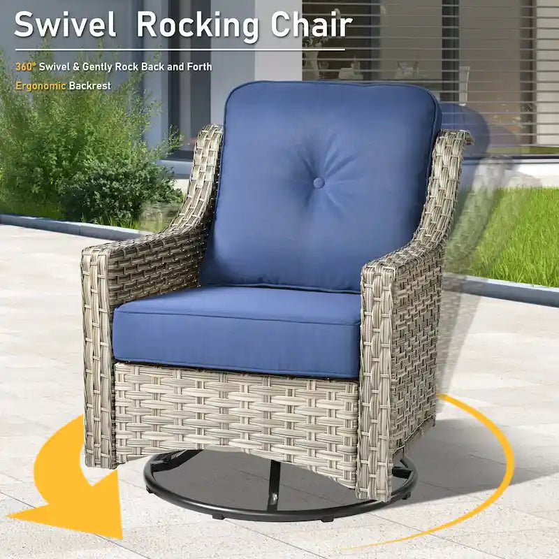 HOOOWOOO Ensemble de conversation 6 pièces pour patio avec causeuse et fauteuil pivotant en osier