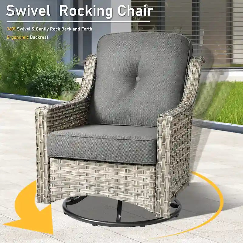 HOOOWOOO Ensemble de conversation 6 pièces pour patio avec causeuse et fauteuil pivotant en osier