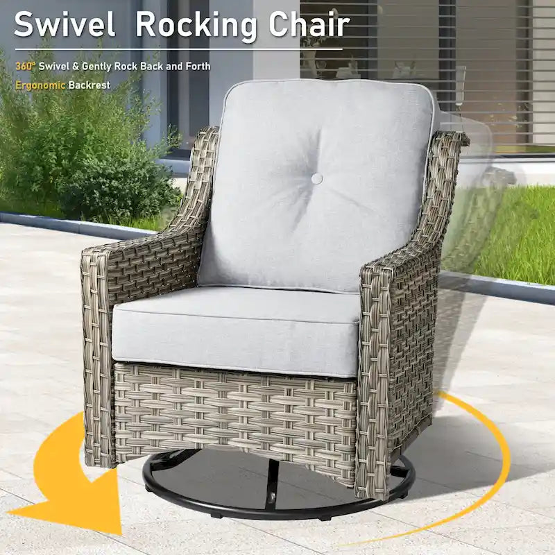 HOOOWOOO Ensemble de conversation 6 pièces pour patio avec causeuse et fauteuil pivotant en osier