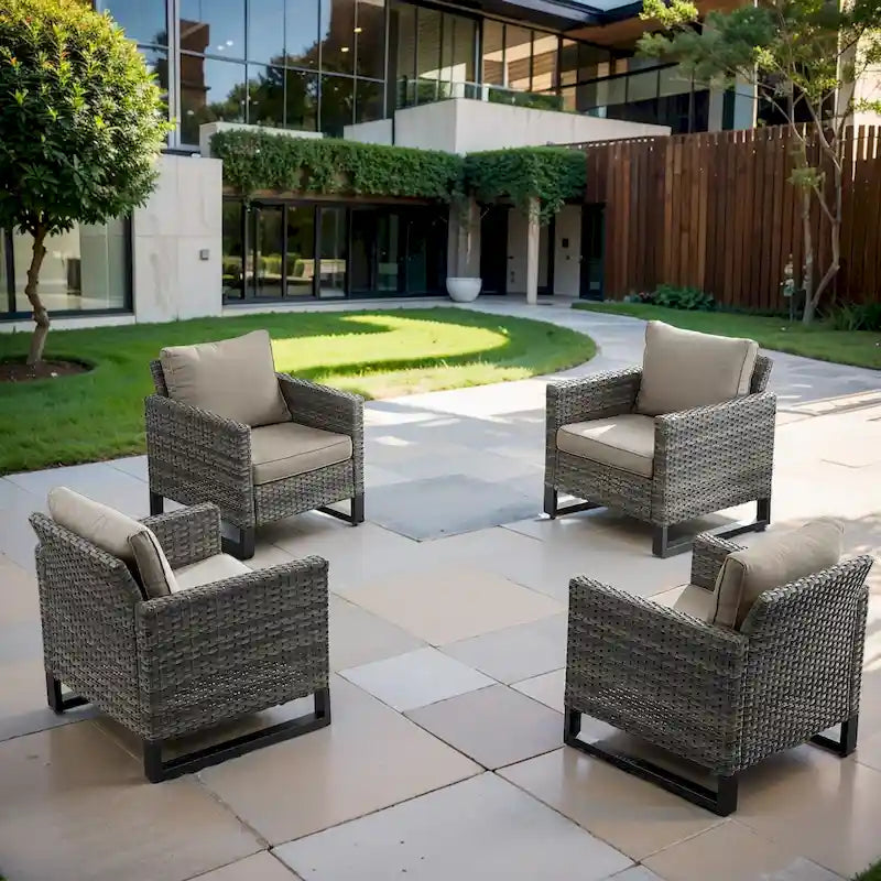 Chaises de patio en osier (lot de 4) - Gris