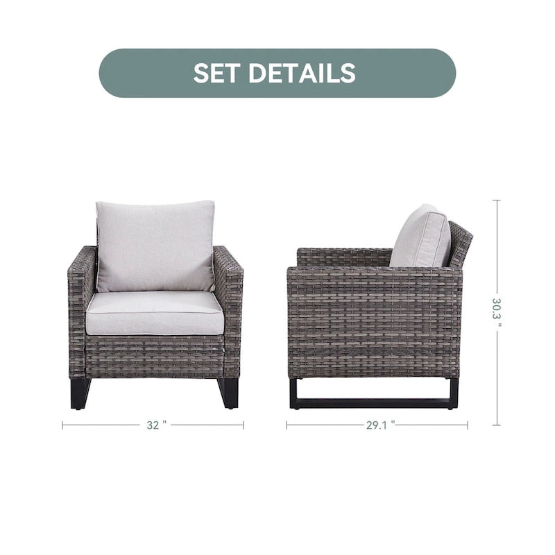 Chaises de patio en osier (lot de 4) - Gris