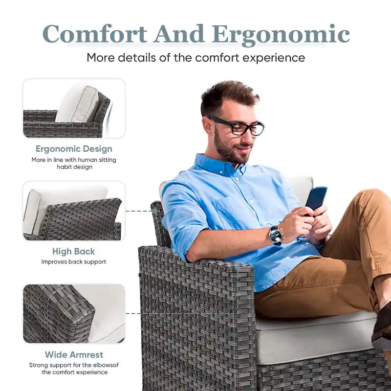 Chaises de patio en osier (lot de 4) - Gris