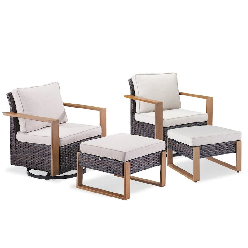 Gymojoy Fauteuil à bascule extérieur en rotin avec poufs - Marron