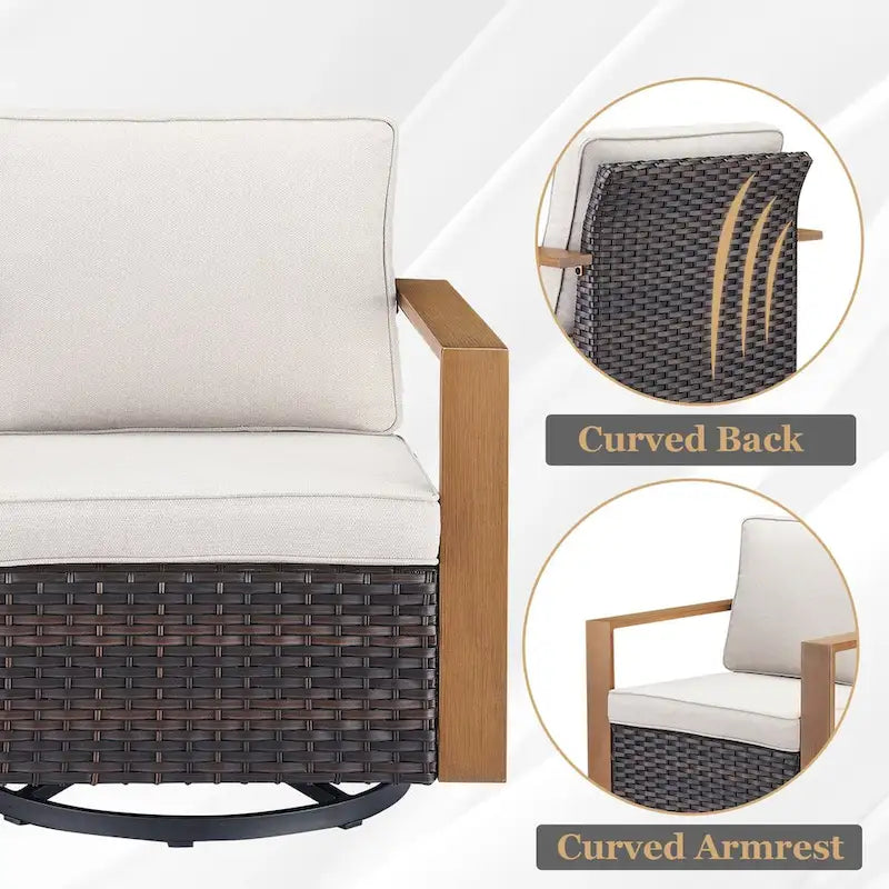 Gymojoy Fauteuil à bascule extérieur en rotin avec poufs - Marron