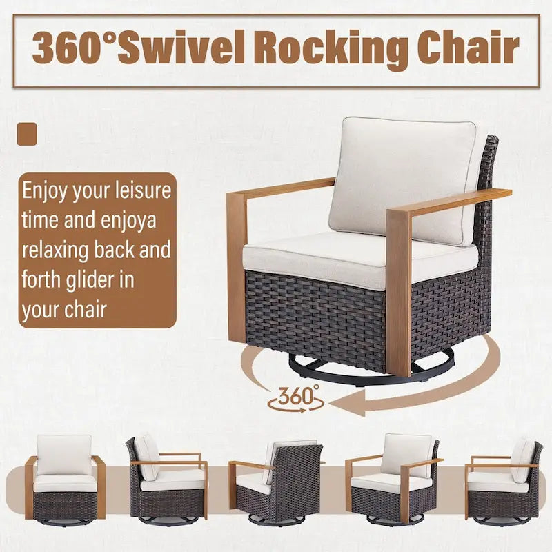 Gymojoy Fauteuil à bascule extérieur en rotin avec poufs - Marron
