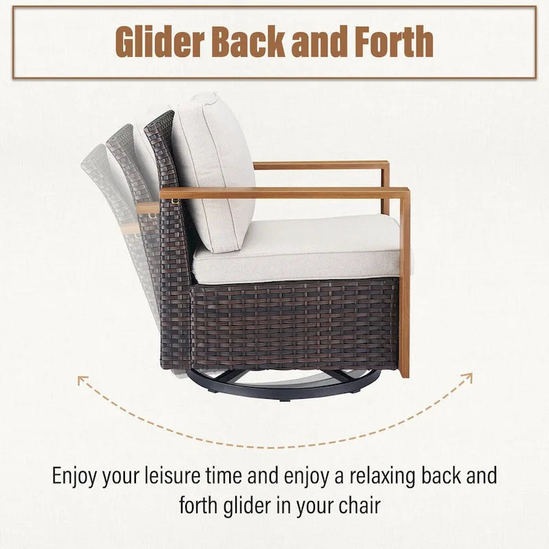 Gymojoy Fauteuil à bascule extérieur en rotin avec poufs - Marron