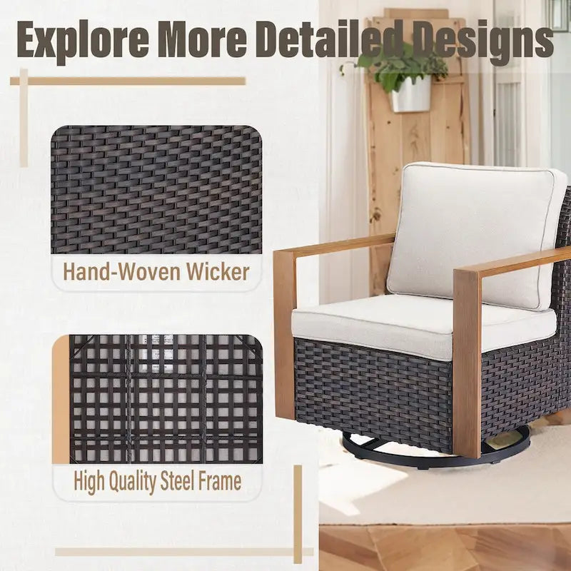 Gymojoy Fauteuil à bascule extérieur en rotin avec poufs - Marron