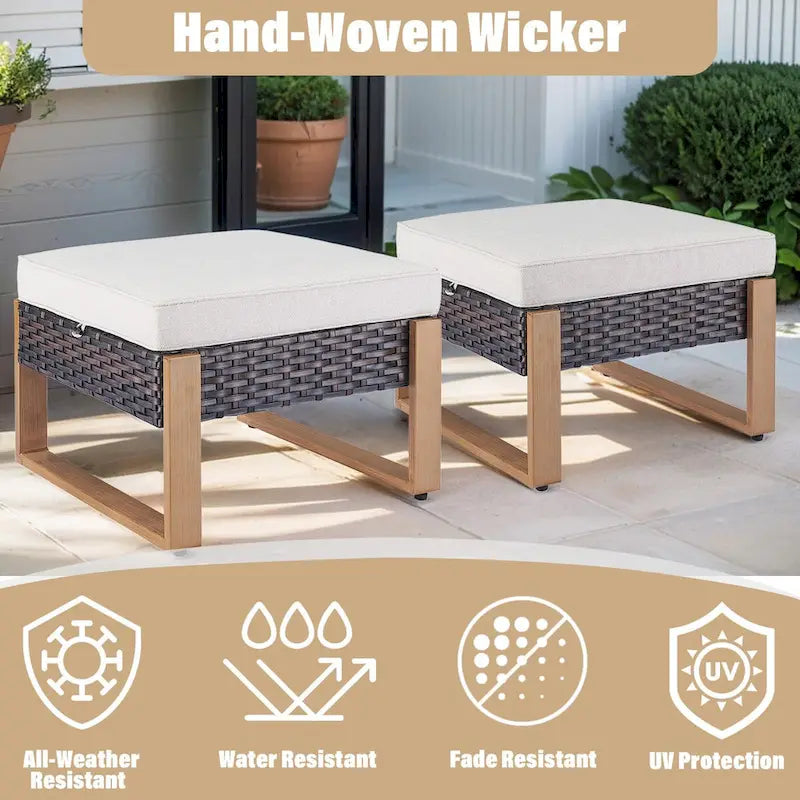 Gymojoy Fauteuil à bascule extérieur en rotin avec poufs - Marron