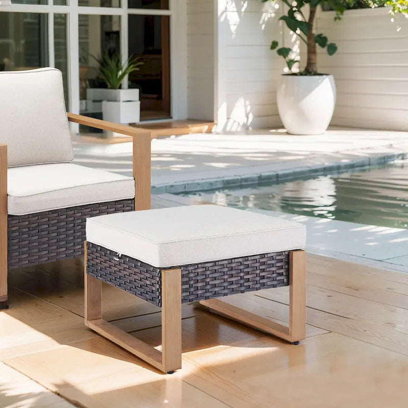 Gymojoy Fauteuil à bascule extérieur en rotin avec poufs - Marron