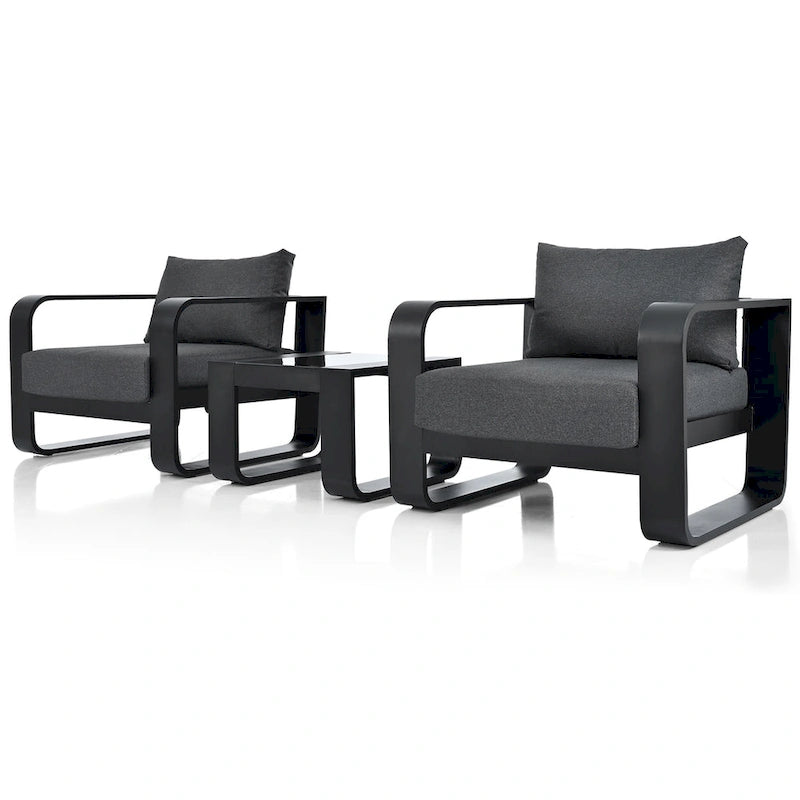 Ensemble 3 pièces de chaises d'extérieur en aluminium avec coussin et table basse