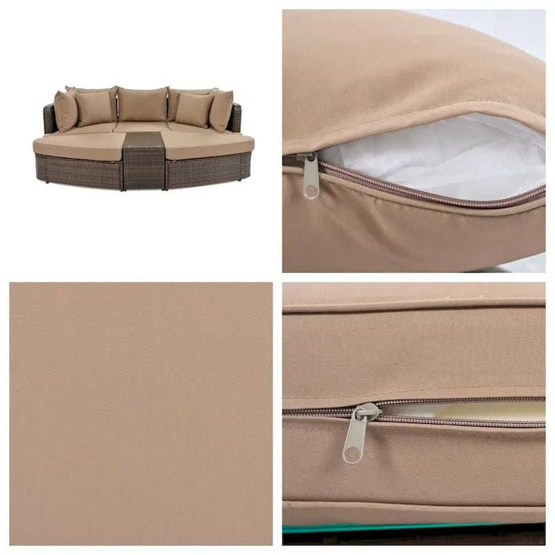 Ensemble de canapés ronds d'extérieur 6 pièces en rotin PE avec table basse