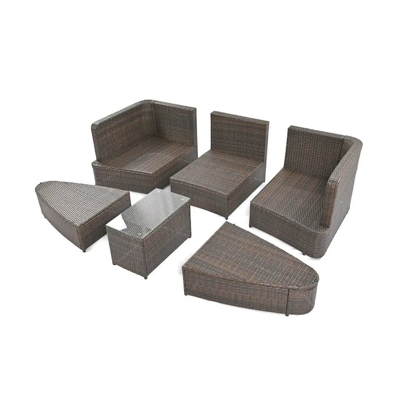Ensemble de canapés ronds d'extérieur 6 pièces en rotin PE avec table basse