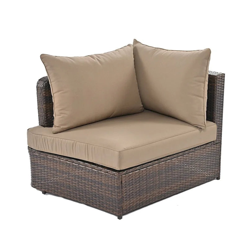Ensemble de canapés ronds d'extérieur 6 pièces en rotin PE avec table basse