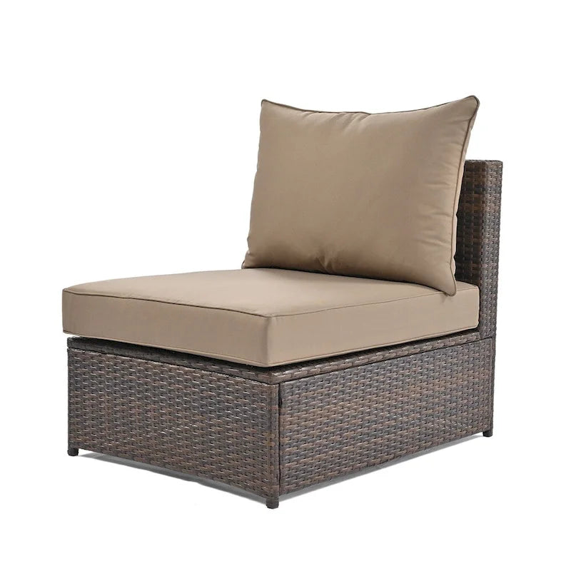Ensemble de canapés ronds d'extérieur 6 pièces en rotin PE avec table basse