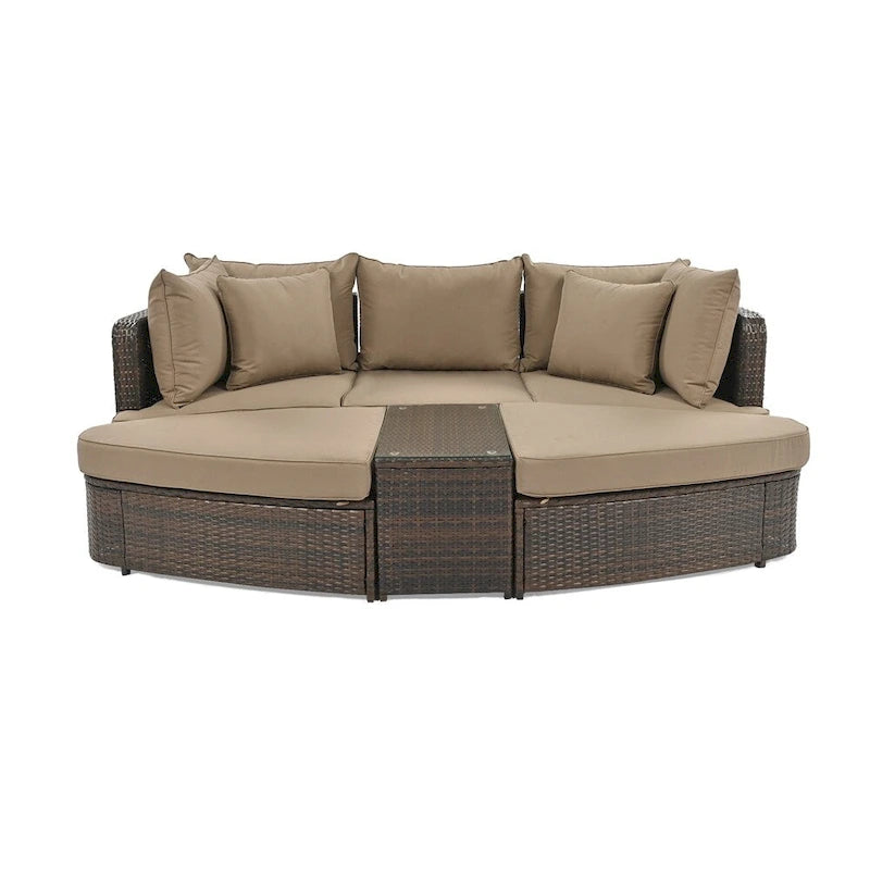 Ensemble de canapés ronds d'extérieur 6 pièces en rotin PE avec table basse