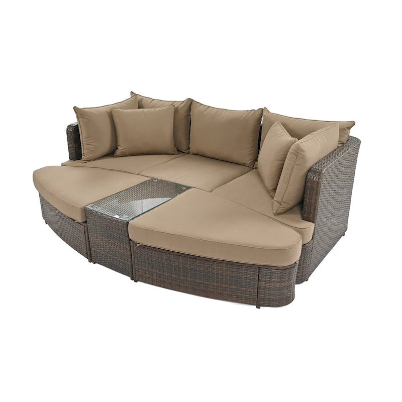 Ensemble de canapés ronds d'extérieur 6 pièces en rotin PE avec table basse