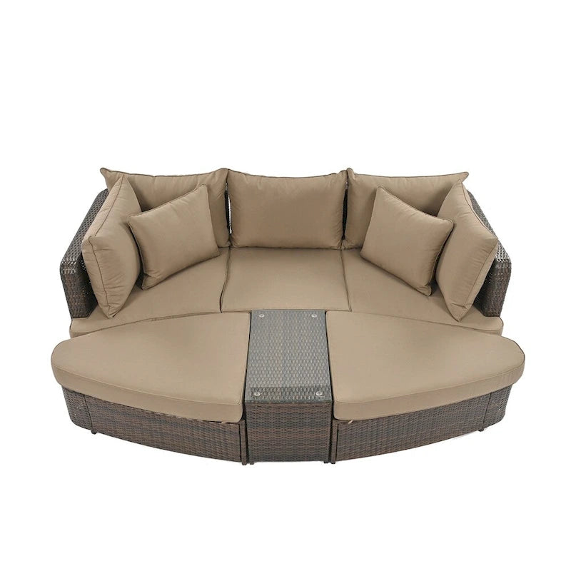 Ensemble de canapés ronds d'extérieur 6 pièces en rotin PE avec table basse
