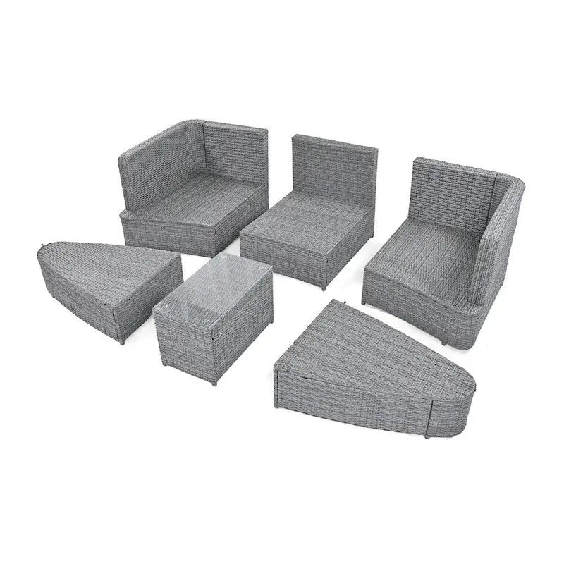 Ensemble de canapés ronds d'extérieur 6 pièces en rotin PE avec table basse
