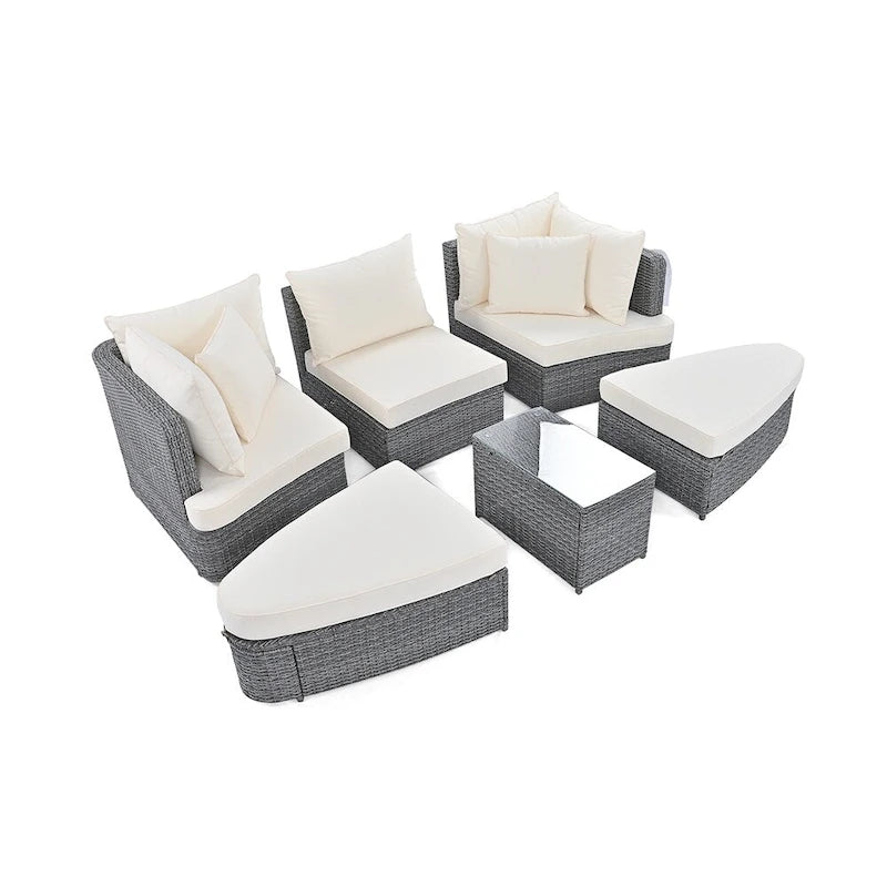 Ensemble de canapés ronds d'extérieur 6 pièces en rotin PE avec table basse