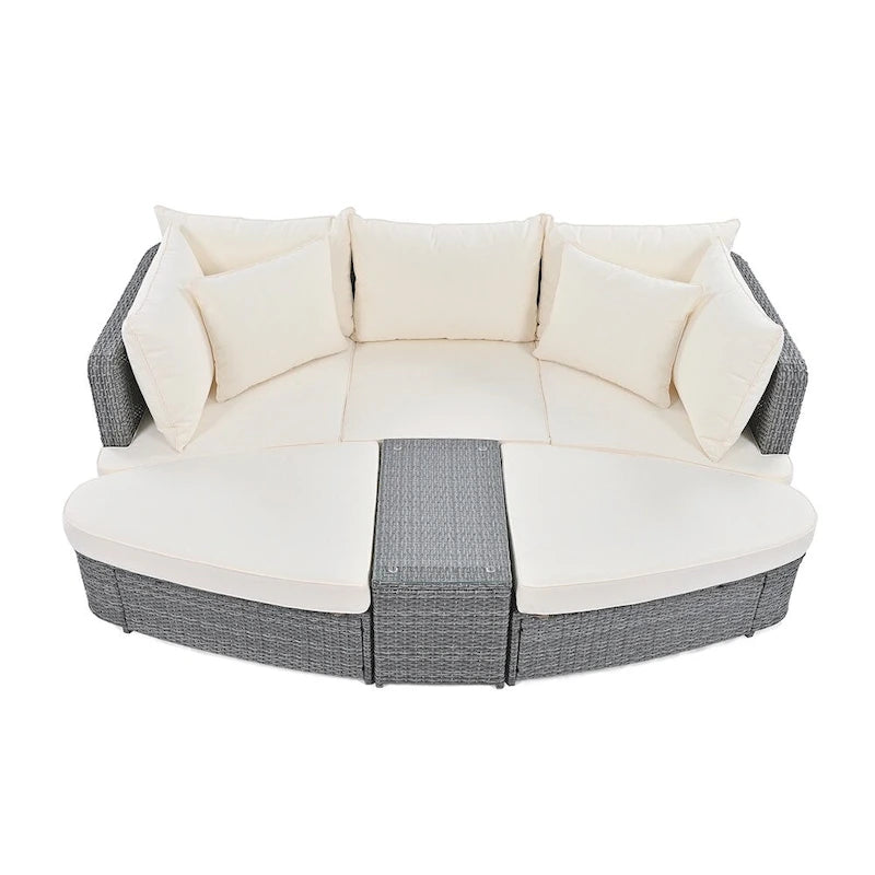 Ensemble de canapés ronds d'extérieur 6 pièces en rotin PE avec table basse
