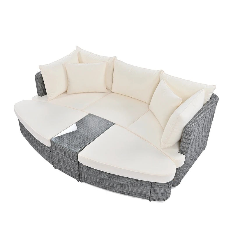 Ensemble de canapés ronds d'extérieur 6 pièces en rotin PE avec table basse