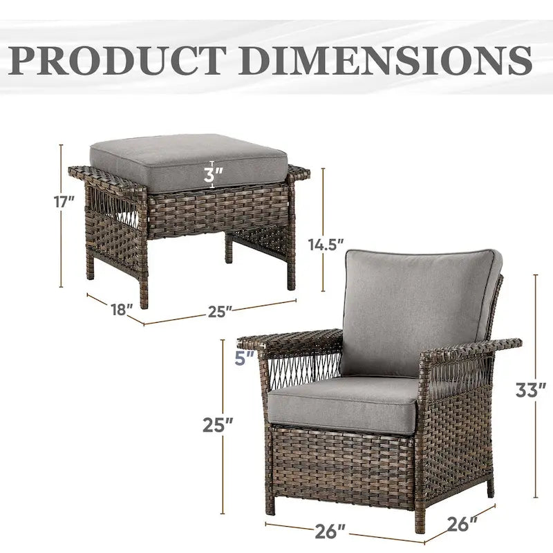 Ensemble chaise et ottoman d'extérieur en rotin tressé de polyéthylène - Marron