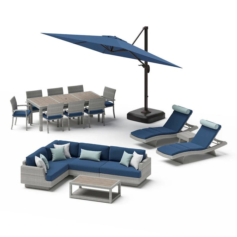 Ensemble de salle à manger et de salon d'extérieur sectionnel 18 pièces Portofino Comfort Sunbrella avec parasol