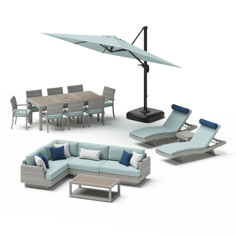 Ensemble de salle à manger et de salon d'extérieur sectionnel 18 pièces Portofino Comfort Sunbrella avec parasol