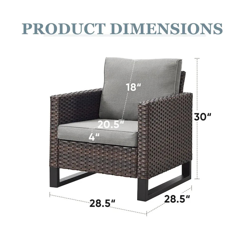 Chaises de patio en rotin avec 2 poufs - Marron