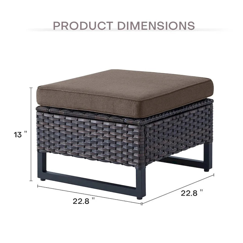 Chaises de patio en rotin avec 2 poufs - Marron