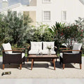 Ensemble de mobilier de jardin 4 pièces, Salon de jardin, Ensemble de canapés d'extérieur en rotin PE, Table et pieds en bois