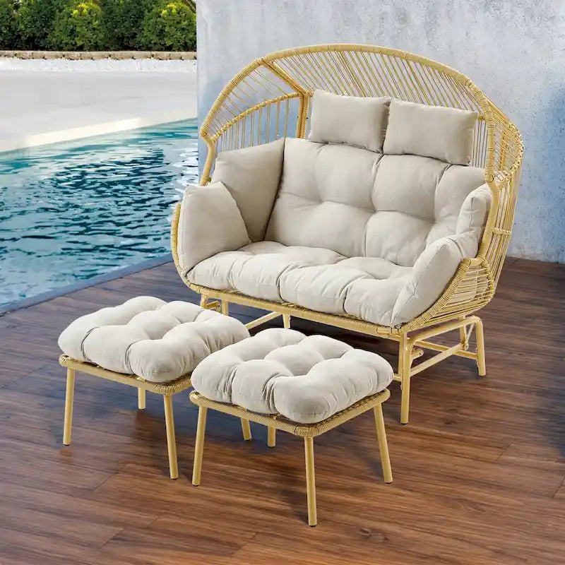 Patio Lounge Rocker Chairs with Ottomans - Yellow