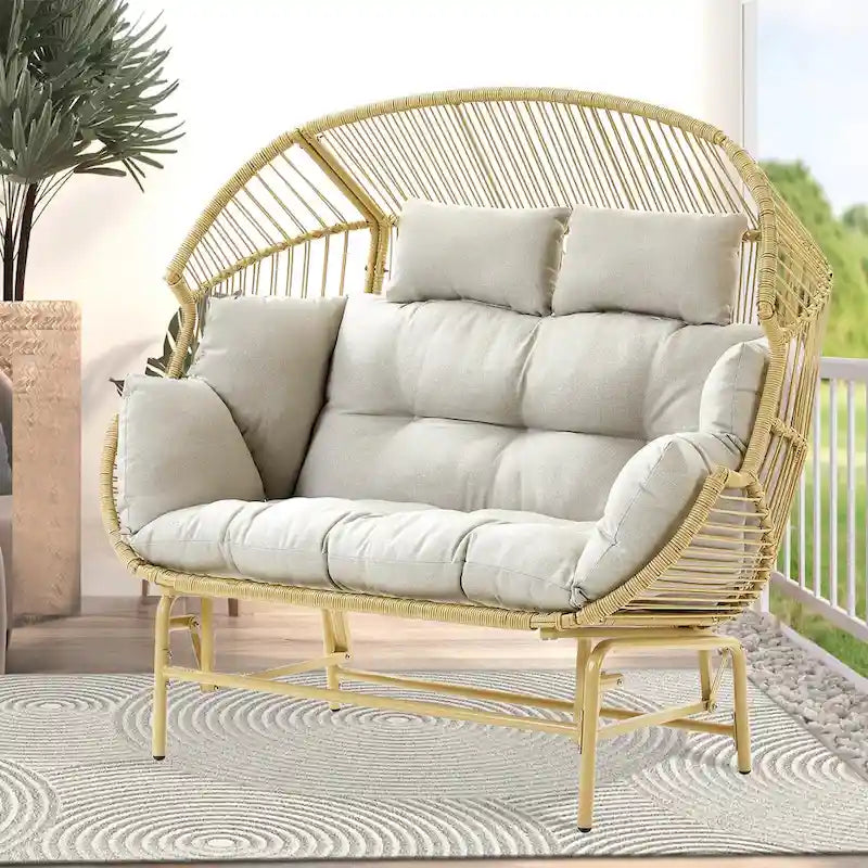 Chaises berçantes de salon de jardin avec poufs - Jaune
