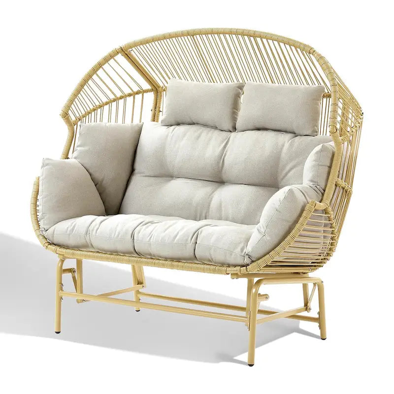 Chaises berçantes de salon de jardin avec poufs - Jaune