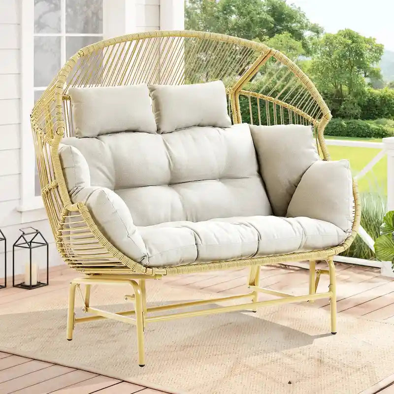 Chaises berçantes de salon de jardin avec poufs - Jaune
