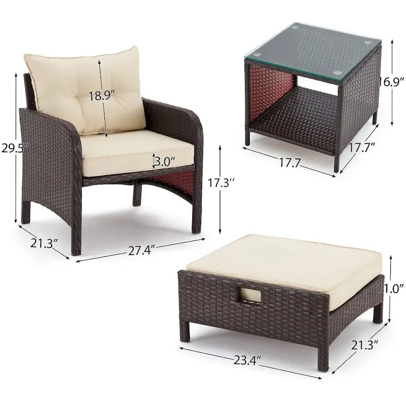 AVAWING Ensemble de conversation 5 pièces en rotin osier couleur kaki avec table ottomane