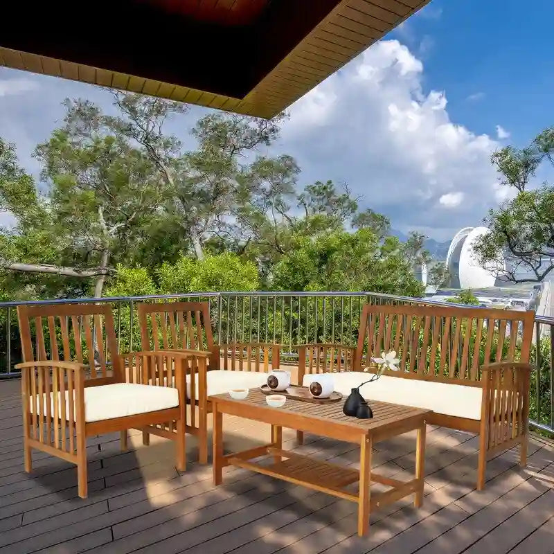 4 Piece Outdoor Patio Lounge Conversation Set with Soft Cushions and Coffee Table