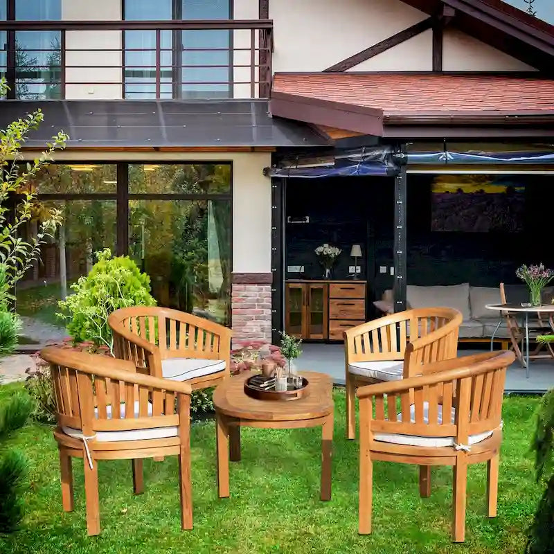 Chic Teak Ensemble de conversation d'extérieur 5 pièces en teck, 4 chaises avec coussins et table basse