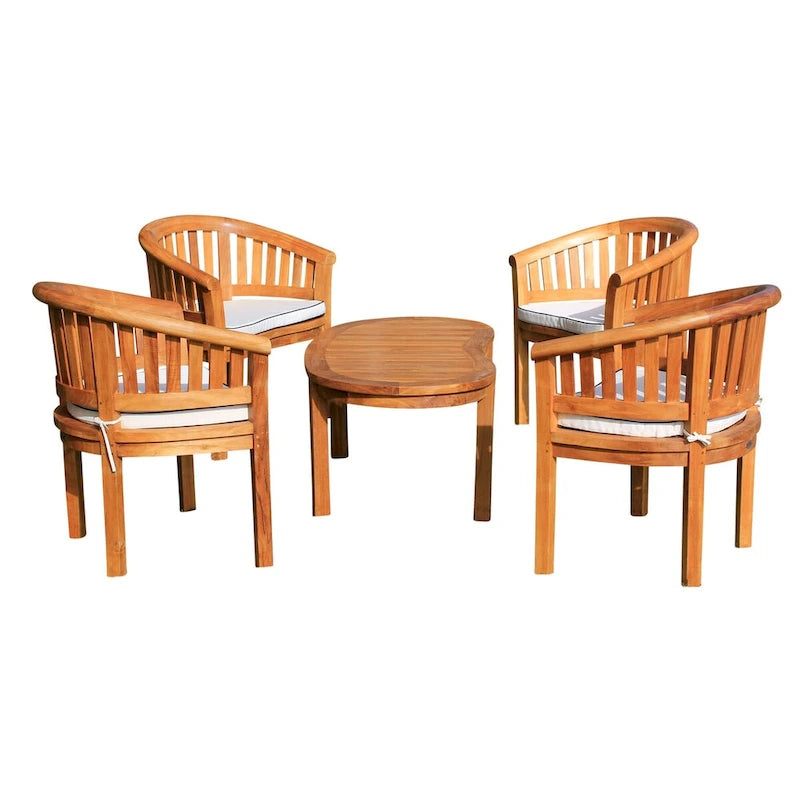 Chic Teak Ensemble de conversation d'extérieur 5 pièces en teck, 4 chaises avec coussins et table basse