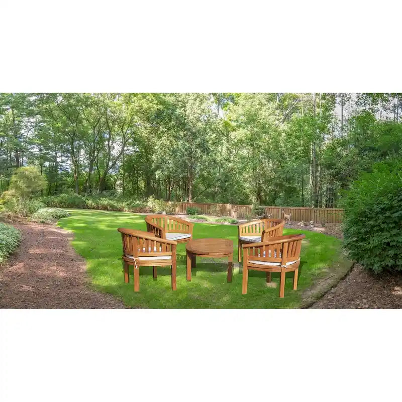 Chic Teak Ensemble de conversation d'extérieur 5 pièces en teck, 4 chaises avec coussins et table basse
