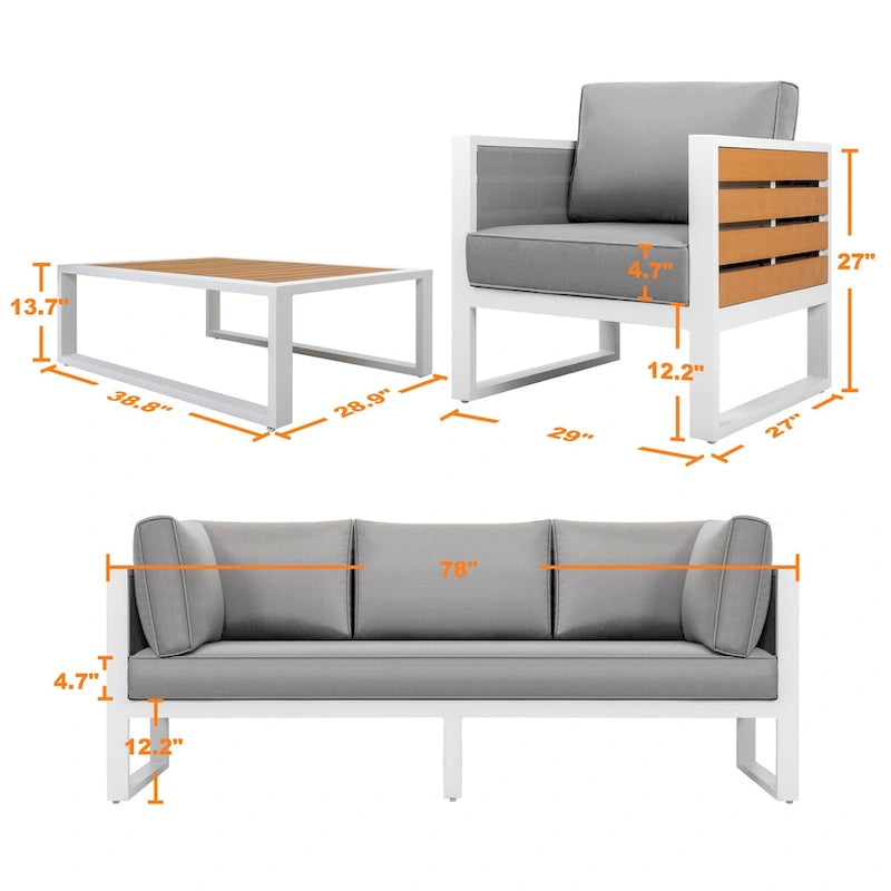 Ensemble de canapés de jardin, Table basse, Canapé trois places, 2 Fauteuils