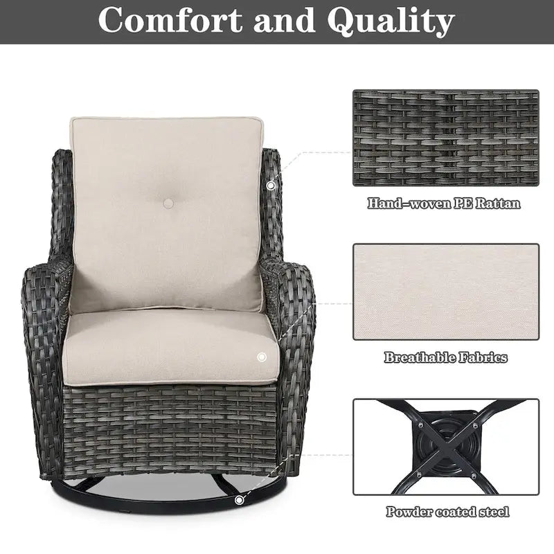 Chaise de patio pivotante et glissante à 360 degrés – Grise