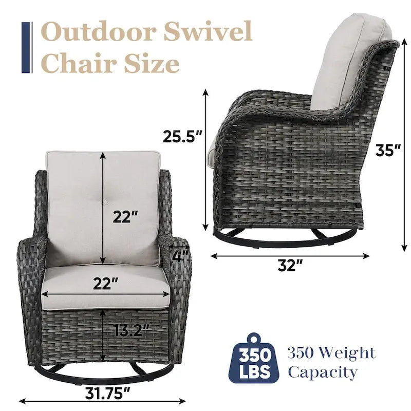 Chaise de patio pivotante et glissante à 360 degrés – Grise