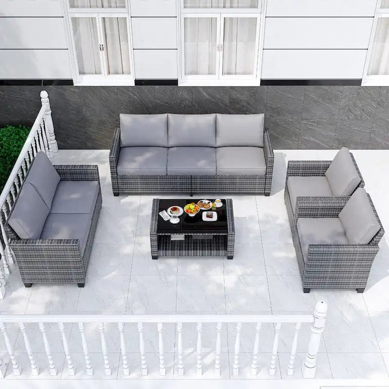 5 Piece Rattan Patio Furniture Set By 7 Seat Outdoor Furniture Sectional Sofa With Storage Table
